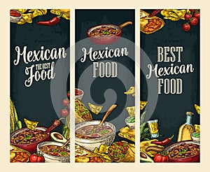 Vertical poster with Mexican traditional food and ingredient.