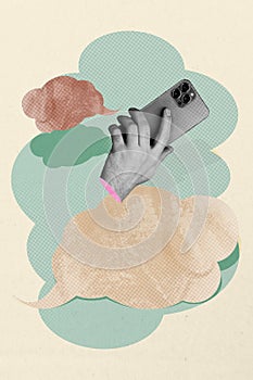 Vertical poster trend collage of bubble communication speech chatterbox information dialogue copyspace icon