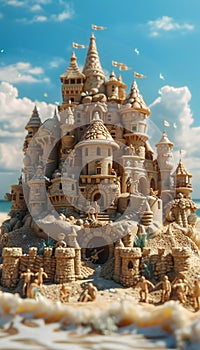 Vertical recreation of a castle sand in the beach