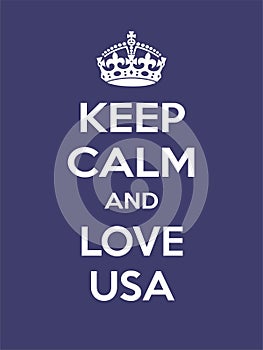 Vertical rectangular blue-white motivation the love on usa poster based in vintage retro style Keep