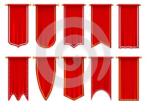 Vertical red flags or banners, 3d pennant