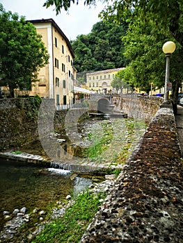 Vertical river in italy town village of Porretta near Bologna in Emilia Romagna