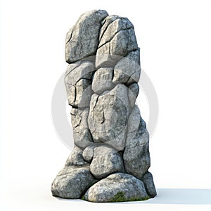 Tall Stack of Grey Rocks, Isolated on White Background