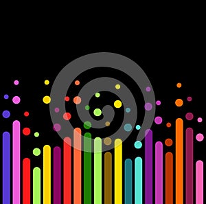Vertical rounded stripes in Rainbow Colours , lines on black. Vector business background with space for text or copy. Dripping
