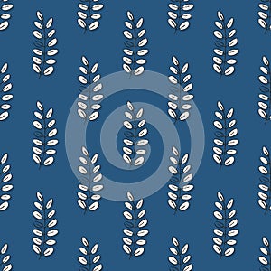 Vertical rows of leaves on blue background