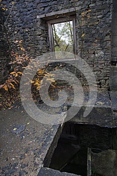 Vertical of ruins of the Darnley Grist Mill in Ontario, Canada