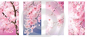 Vertical Sakura Flower Banners: White and Pink Blossoms Set for Stunning Spring Nature Backgrounds.