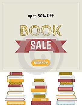 Vertical sale banner for bookstore, book fair or festival.