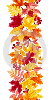 Vertical seamless background with colorful autumn leaves. Vector illustration.