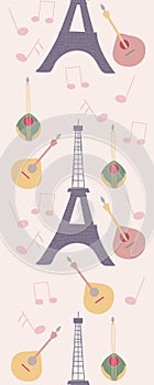 Vertical seamless boarder with tour eiffel and music
