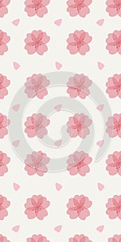 Vertical seamless pattern with beautiful watercolor pink sakura flowers and petals