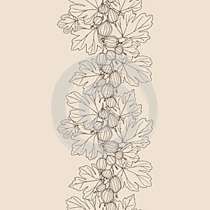 Vertical seamless pattern, gooseberries with leaves, for ornaments, decorative frames, borders