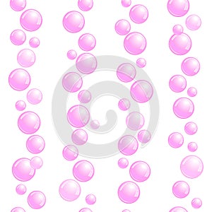 Vertical seamless soap bubble stripes, lines with realistic water beads, pink blobs, vector foam