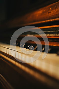 Vertical selective focus shot of old piano keys