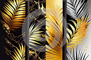 vertical set golden and yellow tropical leaves illustration. Generative AI
