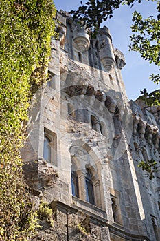 Vertical shot of the abandoned Butron castle in Pais Vasco, Castillo de Butron Spain