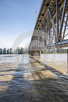 Vertical shot of the Agassiz Bridge over the Fraser River photo