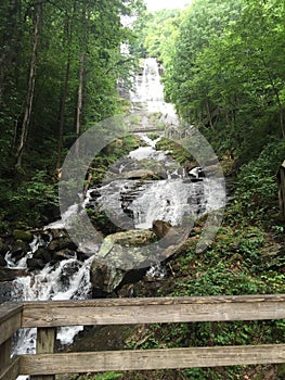 Vertical shot of Amicalola Falls waterfall in Georgia, USA in lush green forest