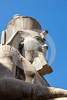 Vertical shot of the ancient statue of Ramesses II at Karnak Temple Complex