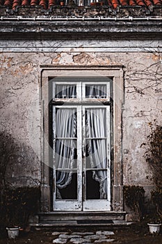 Antique porch with transparent door