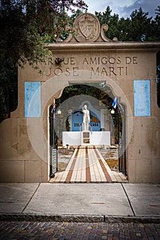 Vertical shot of an arched entrance of the Friends of Jose Marti park in district of Ybor city