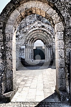 Vertical shot of an Archway to the Monastery of the Saviour of Freixo de Baixo, in Amaranteon