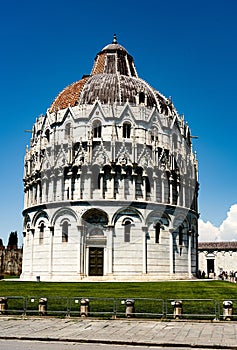 Vertical shot of The Baptistry with beautiful Romanesque and Gothic style architecture