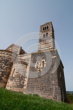 Vertical shot of the Basilica of the Holy Trinity of Saccargia in Codrongianos, Sardinia