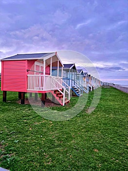 Vertical shot of beach huts at Isle of Sheppey