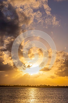 Vertical shot of a beautiful beach in San Juan city in Puerto Rico at sunset