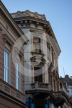 Vertical shot of beautiful buildings with balconies on Knez Mihajlova Street, Belgrade, Serbia