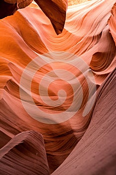 Vertical shot of beautiful rock formations in Antelope Canyon. Arizona, USA.