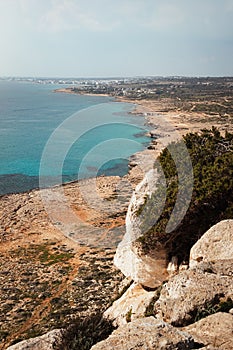 Vertical shot of the beautiful view of Cape Greko, Ayia Napa, Cyprus