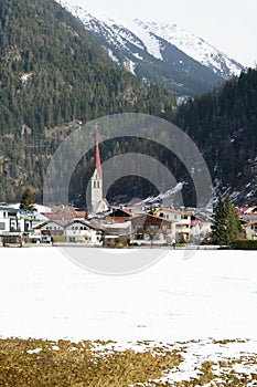 Vertical shot of a beautiful view of Soelden, Austria