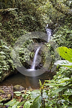 Vertical shot of a beautiful waterfall in a forest surrounded by greenery