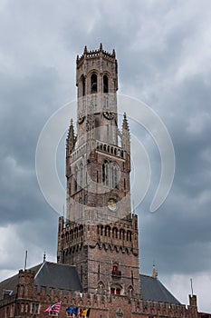 Vertical shot of Belfry of Bruges in Belgium