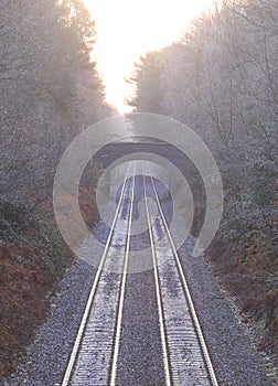 Vertical shot of a bridge on railroad in Sutton park, Birmingham, UK