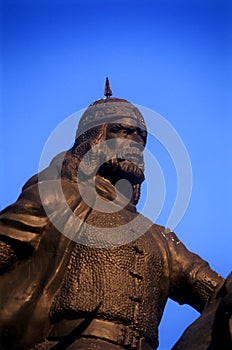 Vertical shot of the bronze statue of Saladin in Damascus