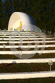 Vertical shot of Buddha statue at the Mai Jo Lanna meditation center near Chiang Mai in Thailand