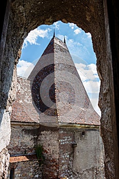 Vertical shot of a Castelul Corvinilor  castle located in Transylvania, Romania