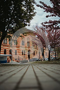 Vertical shot of the City hall in Brcko district, Bosnia and Herzegovina