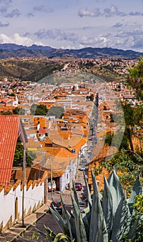 Vertical shot of the city of Sucre, Bolivia from Recoleta Monastery viewpoint
