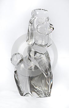 Vertical shot of a clear glass transparent dog figurine isolated on a white background