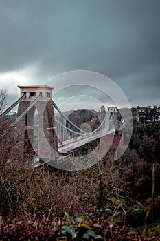 Vertical shot of Clifton Suspension Bridge in Bristol, UK