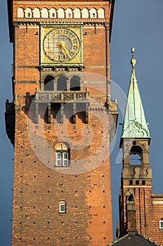 Vertical shot of Copenhagen City Hall towers