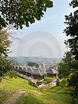 Vertical shot of the cozy hotel resorts in Vrdnik village, Serbia