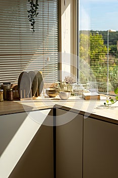 Vertical shot of a cozy interior of a modern kitchen