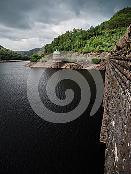 Vertical shot of the Craig Goch reservoir and scenic area in Rhayader, UK photo