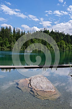 Vertical shot of Crestasee Lake in Grisons, Switzerland