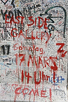 Vertical shot of a detail of a graffiti wall in Berlin.